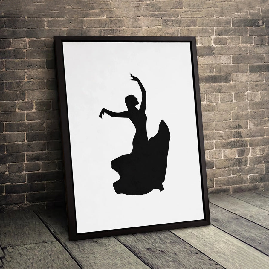 Flamenco Dancer Canvas Wall Art | Minimalist Black and White Silhouette | Premium Gallery Wrapped 1.25 Inch Profile | Elegant Dance Decor Gift