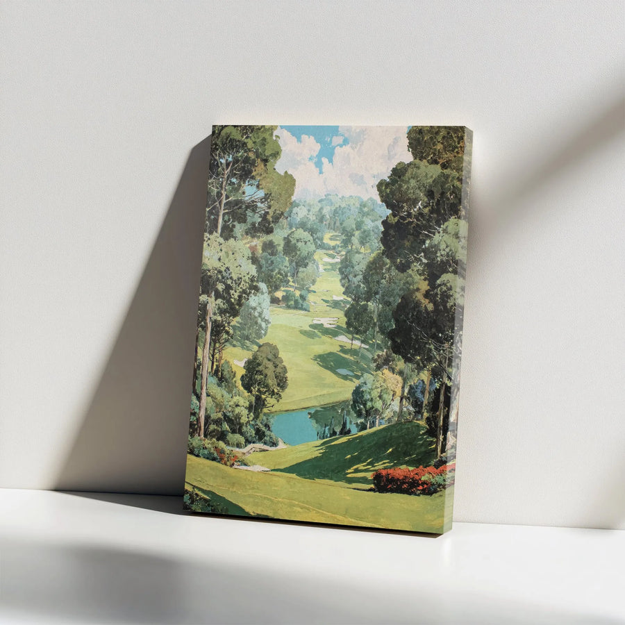 Vintage Golf Course Canvas Wall Art | Classic Golf Landscape Painting | Premium Gallery Canvas | Gift for Golfer, Office & Man Cave Decor