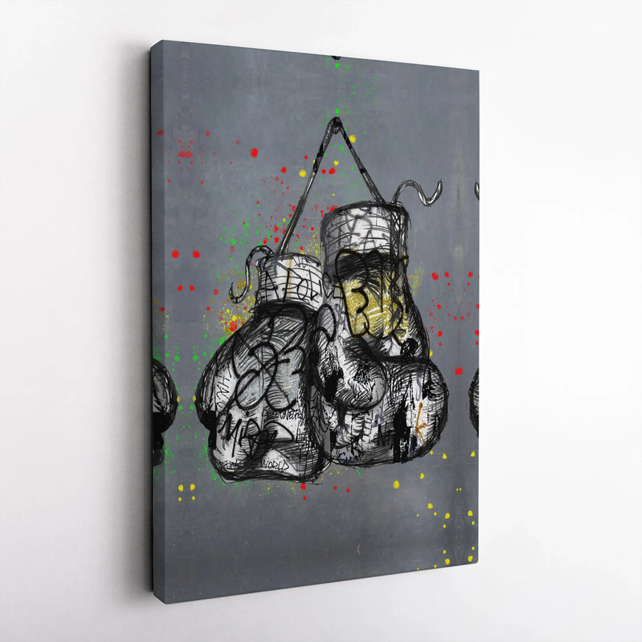 Boxing Gloves Canvas Wall Art | Urban Graffiti Street Art Print | Premium 1.25" Gallery Wrap | Gift for Boxer or Gym Decor Enthusiast