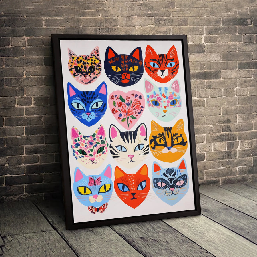 Colorful Cat Faces Canvas Print | Whimsical Pop Art Animal Collage | Gallery-Quality 1.25 Inch Wrap | Premium Wall Decor Gift for Cat Lovers