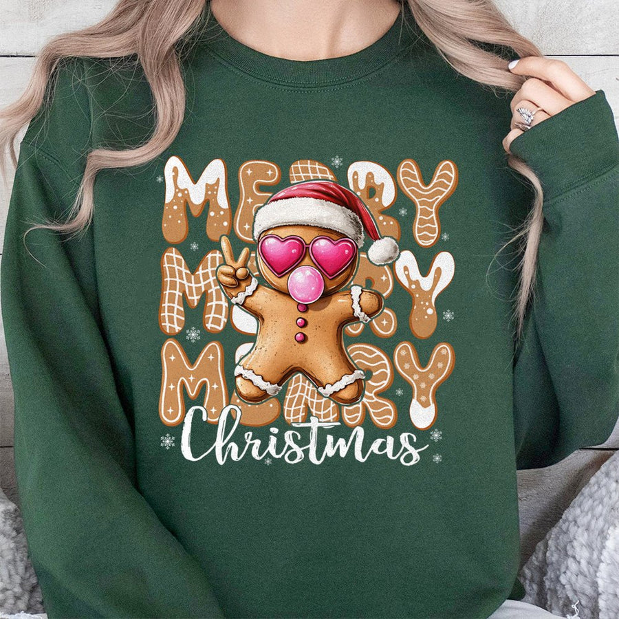 Gingerbread Man Christmas Sweatshirt | Cute Retro Cookie Graphic Design | Premium Cotton Blend Unisex Crewneck | Merry Christmas Holiday Gift for Her