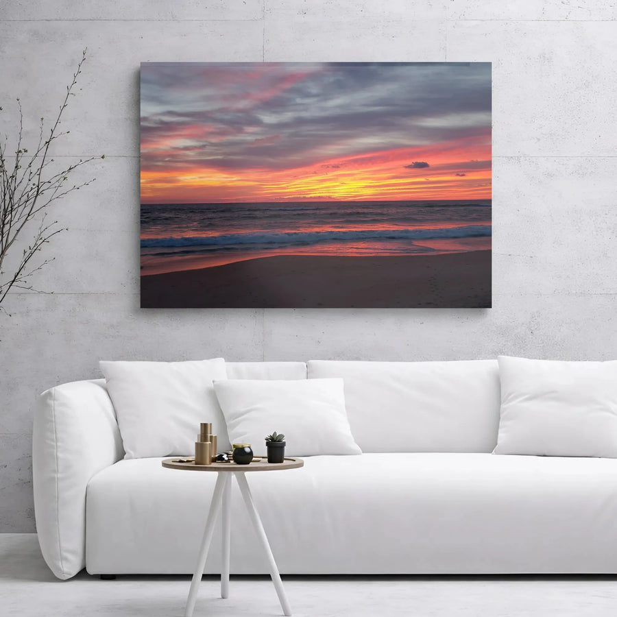 Beach Sunset Canvas Wall Art | Colorful Ocean Horizon Landscape | Premium 1.25 Inch Gallery Wrap | Calming Home Decor Gift