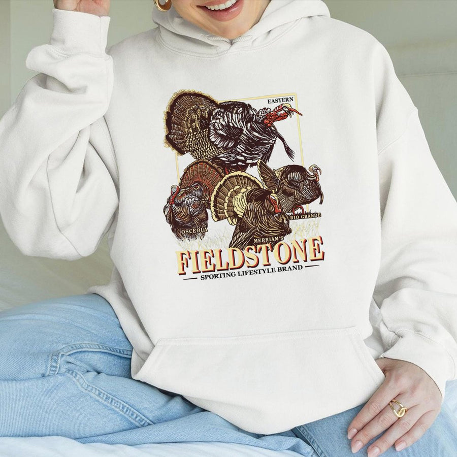 Wild Turkey Species Hoodie | Detailed Hunting Art Print | Premium Cotton-Poly Blend | Gift For Hunters and Wildlife Enthusiasts