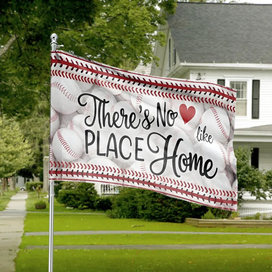 Baseball House Flag | There's No Place Like Home Design | Weather-Resistant Polyester Yard Banner | Gift for Baseball Fans and Players
