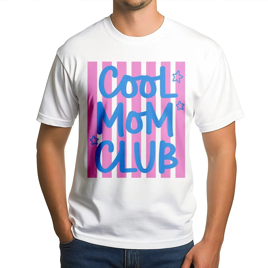 Cool Moms Club T-Shirt | Trendy Preppy Striped Graphic | Premium Soft Cotton Blend | New Mom Gift for Her