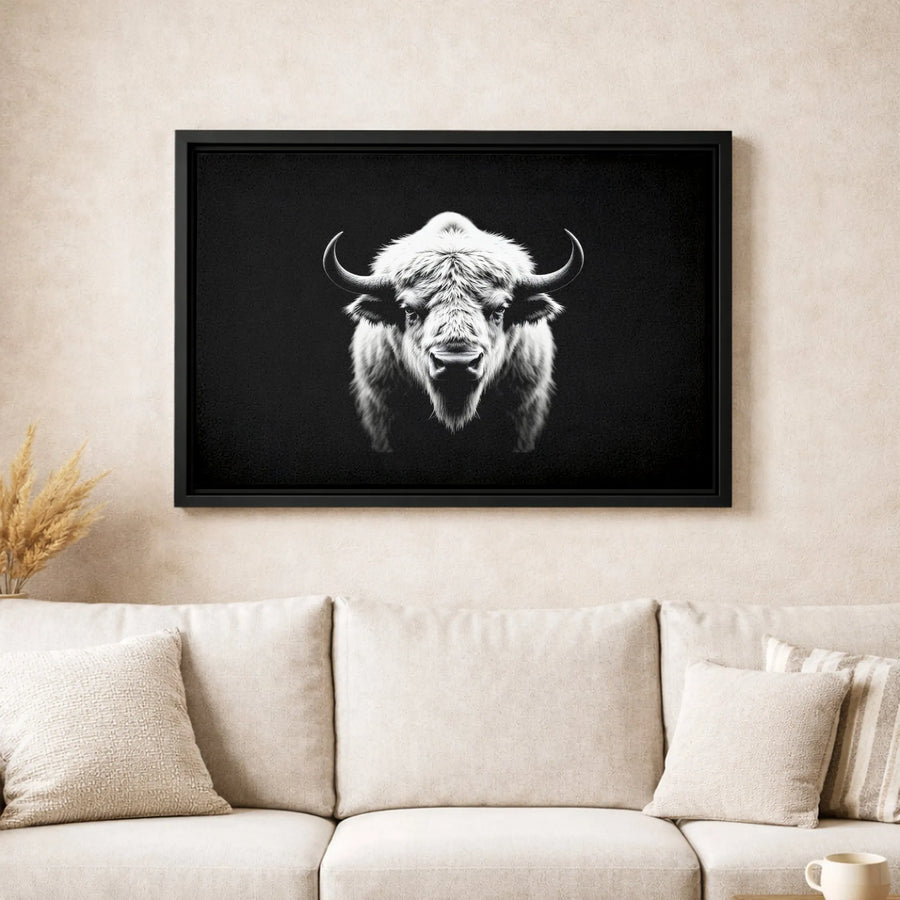 White Buffalo Canvas Print | Minimalist Wildlife Wall Art | Premium Gallery Wrapped Decor | Modern Farmhouse Living Room Gift