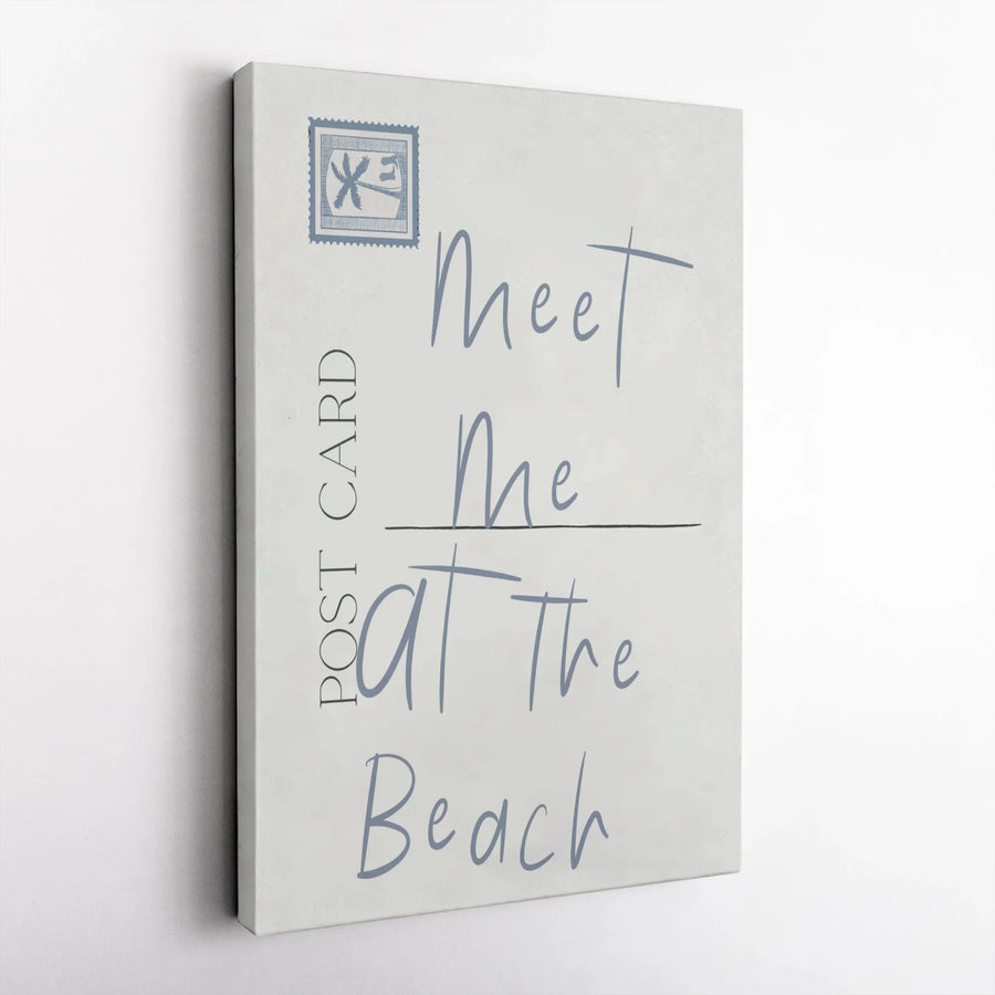 Meet Me At The Beach Canvas Wall Art | Minimalist Postcard Quote Print | Premium Frameless Gallery Canvas | Coastal Home Decor Gift