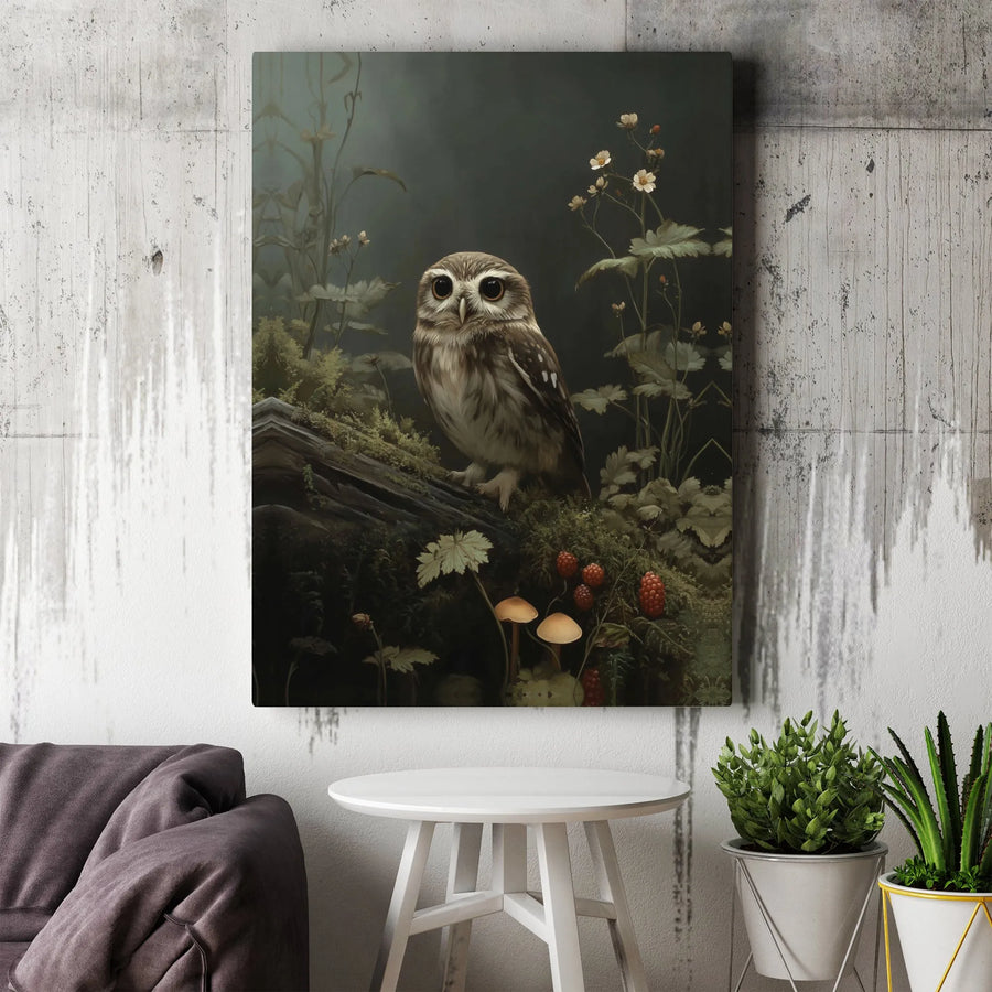 Forest Owl Wall Art | Moody Woodland Nature Canvas | Premium 1.25” Gallery Wrap | Whimsical Animal Decor for Home Office