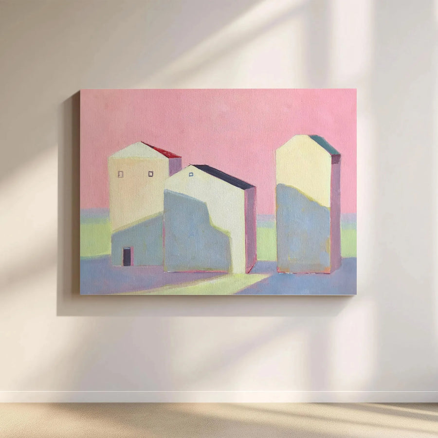 Abstract Cityscape Canvas Print | Minimalist Pastel Buildings Painting | Premium Gallery Wrap Canvas | Modern Living Room Wall Decor