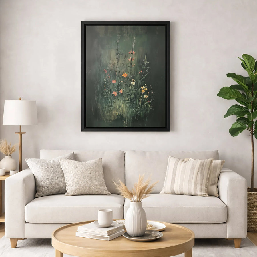 Moody Floral Canvas Print | Impressionist Wildflower Oil Painting | Gallery Quality Fade-Resistant Wall Art | Dark Botanical Home Decor Gift