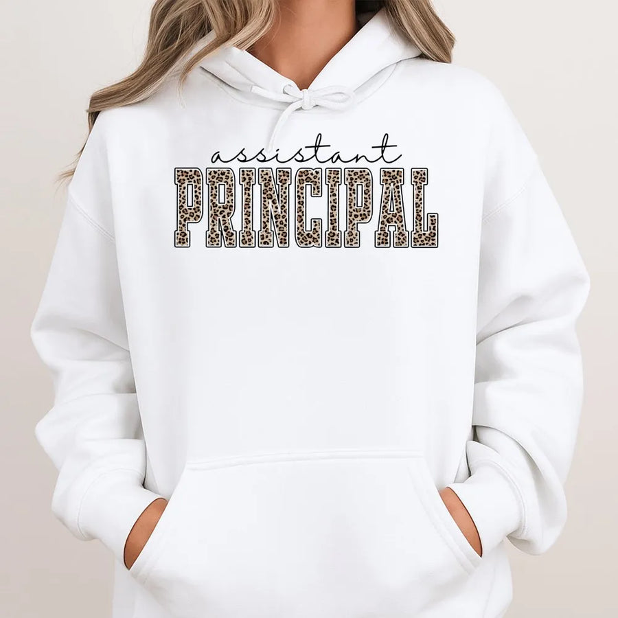 Assistant Principal Hoodie | Leopard Print Typography Design | Premium Cotton Blend | Back To School Gift For Educators And School Administrators
