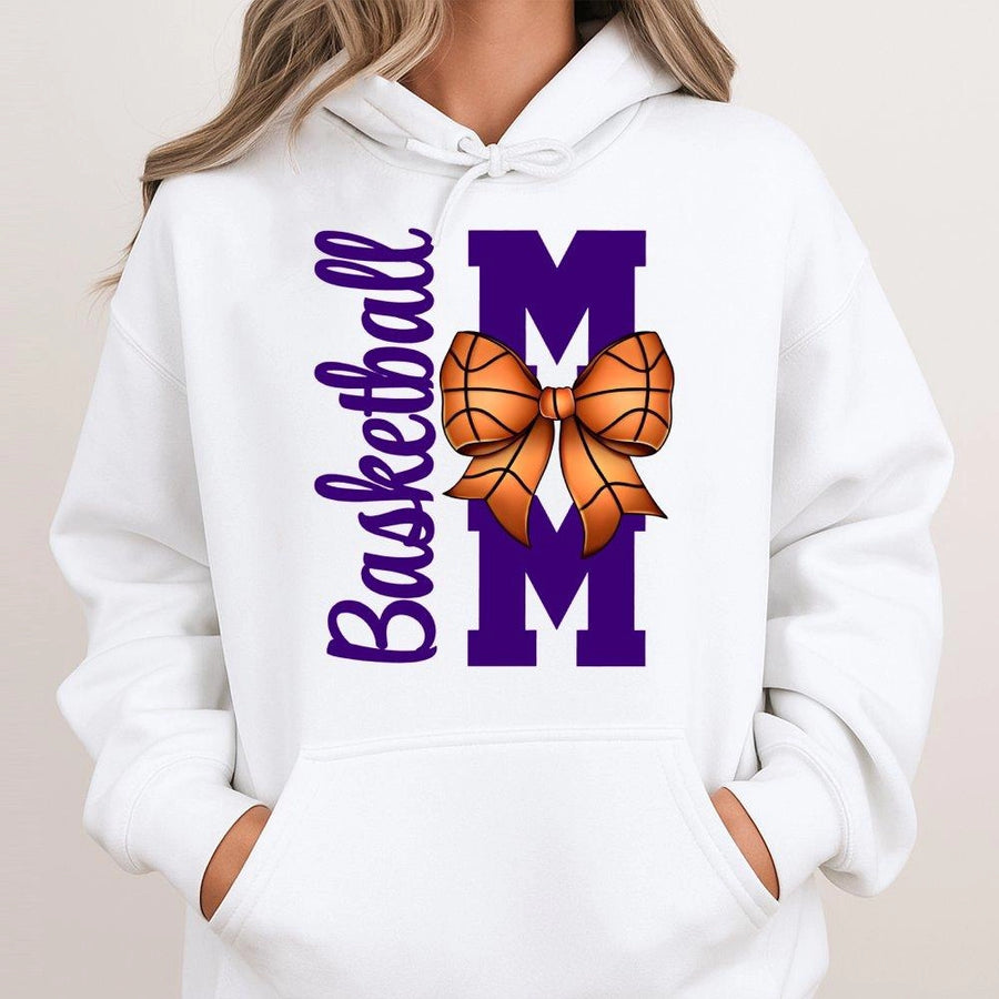 Basketball Mom Hoodie | Purple Team Bow Graphic | Premium Cotton Blend | Game Day Gift for Proud Basketball Mama