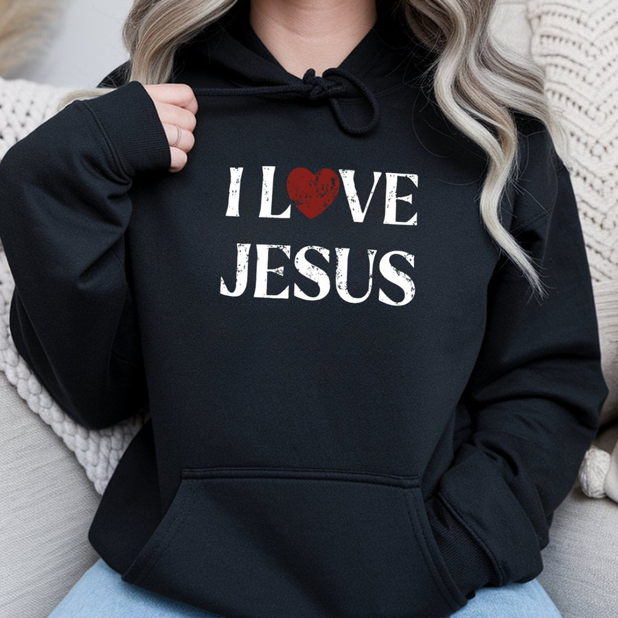 I Love Jesus Hoodie | Distressed Heart Graphic Faith Apparel | Premium Cotton Blend | Christian Gift for Men and Women