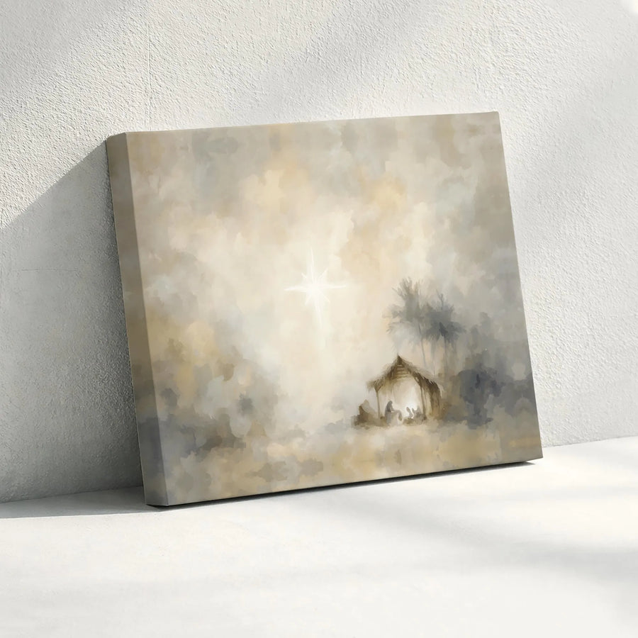 Nativity Scene Canvas Wall Art | Watercolor Star of Bethlehem Print | Premium Gallery Wrapped Decor | Religious Christmas Home Gift