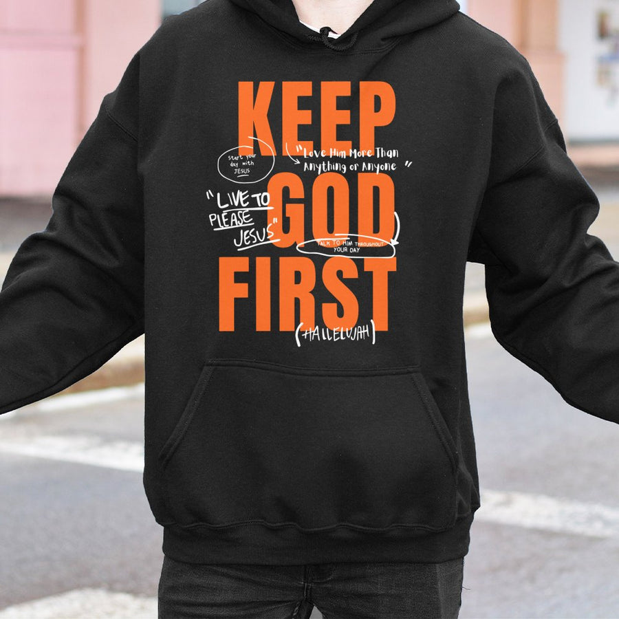 Keep God First Hoodie | Faith-Based Inspirational Graphic | Premium Cotton Blend | Christian Apparel Gift For Men And Women