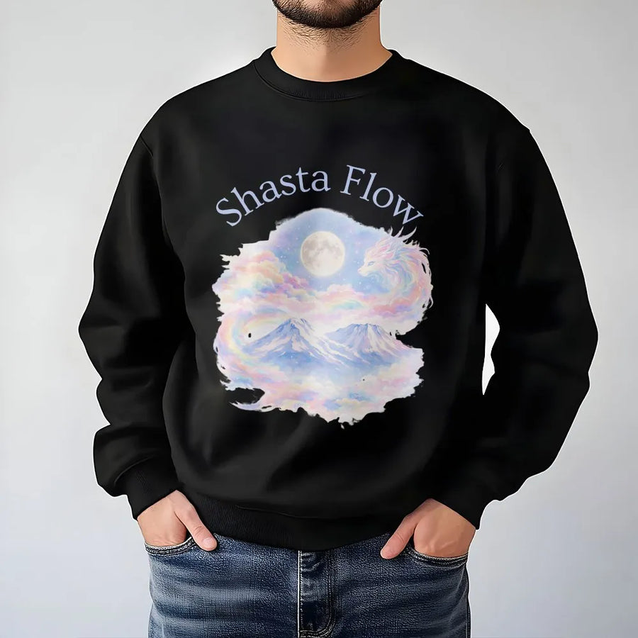 Shasta Flow Mountain Sweatshirt | Pastel Fantasy Dragon Art | Cotton Blend Premium Crewneck | Spiritual Nature Lover Gift