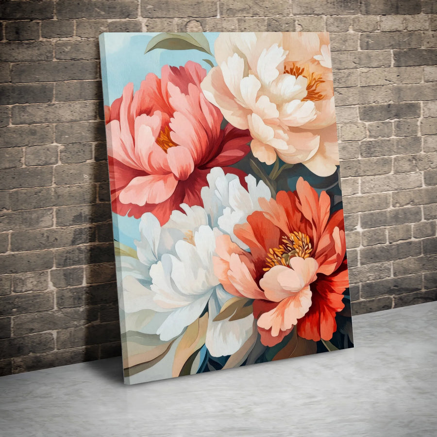Peony Flower Canvas Print | Vibrant Botanical Floral Wall Art | 1.25-Inch Premium Gallery Profile | Elegant Home Decor Gift for Her