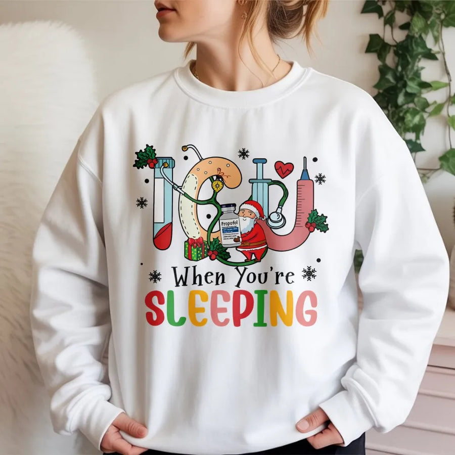 ICU Nurse Christmas Sweatshirt | Funny Santa Medical Holiday Graphic | Premium Cotton Blend | Gift For Intensive Care Unit RNs & Healthcare Workers