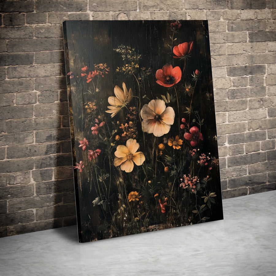 Dark Moody Floral Wall Art | Vintage Wildflower Oil Painting Print | Gallery-Quality Framed Canvas | Sophisticated Home Decor Gift