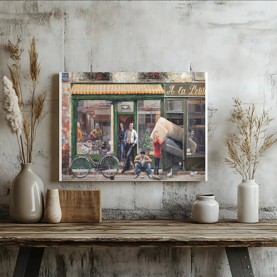 Parisian Cafe Wall Art | Charming Street Scene Oil Painting Style | 1.25-Inch Gallery Wrap Canvas | Premium Home Decor Gift