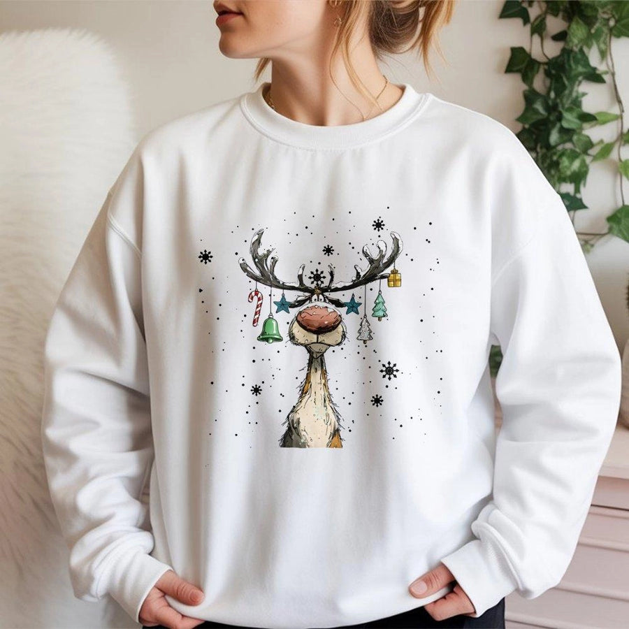 Cute Reindeer Christmas Sweatshirt | Whimsical Holiday Deer Graphic | Premium Cotton Blend Crewneck | Unisex Festive Winter Gift For Family