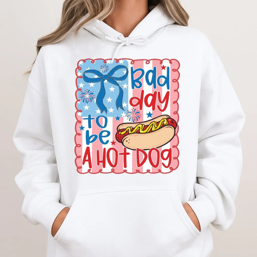 Bad Day To Be A Hot Dog Hoodie | Funny 4th of July Sweatshirt | Premium Cotton-Blend | Patriotic BBQ Party Gift for Men & Women