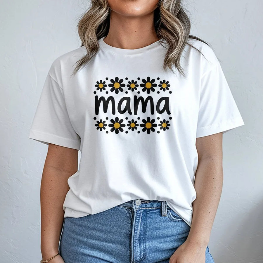 Floral Mama T-Shirt | Cute Daisy Graphic Crewneck | Premium Soft Cotton Blend | Mother's Day Gift for New Mom
