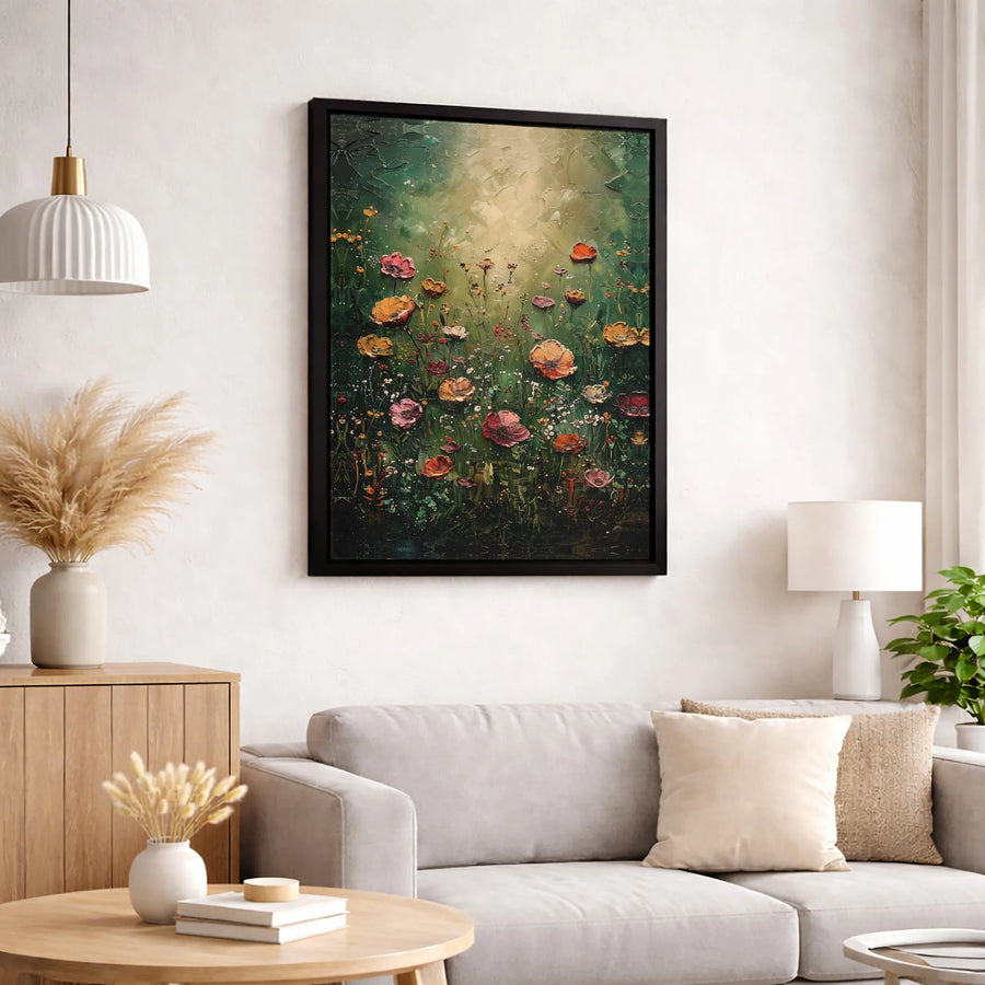 Wildflower Field Canvas Art | Impasto Floral Texture Painting | Premium Gallery Wrap Print | Nature Inspired Modern Home Decor Gift