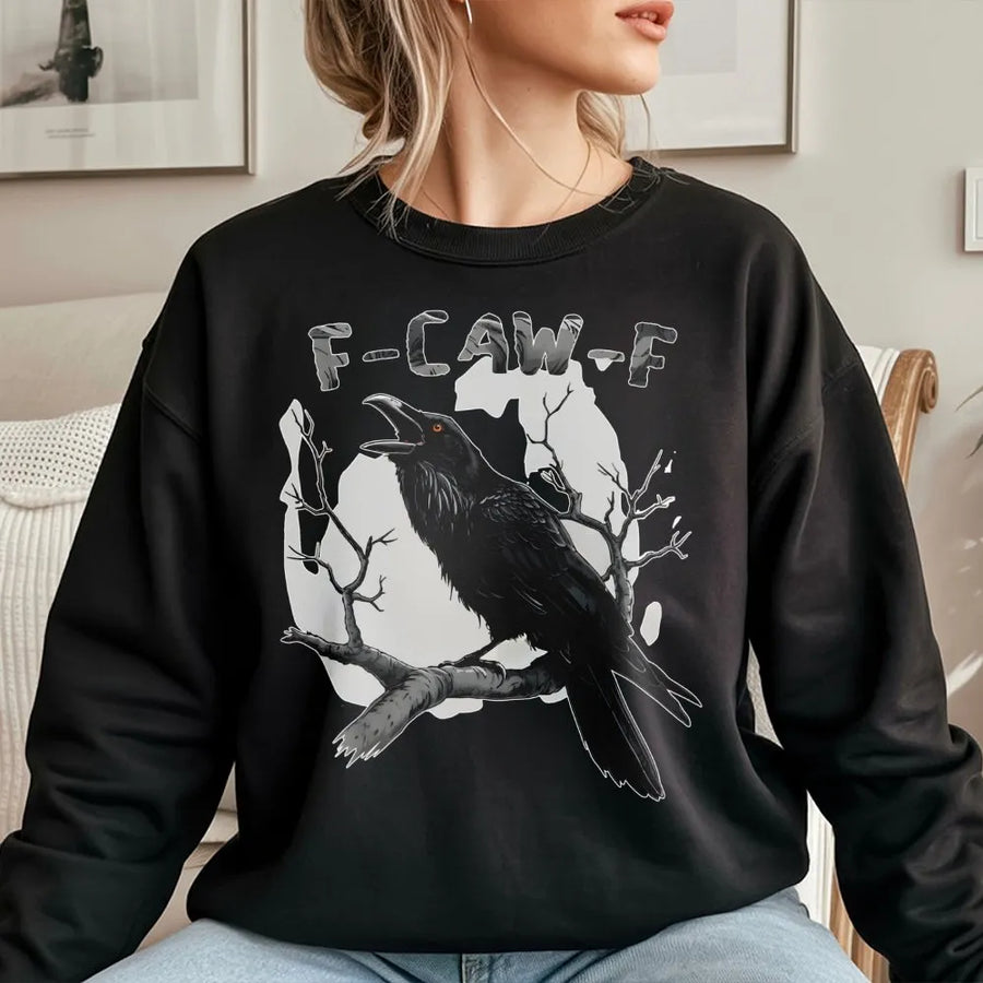 Raven Sweatshirt | Spooky Moonlit Crow Graphic Design | Premium Cotton-Poly Blend | Gothic Witchy Aesthetic Gift for Nature Lovers