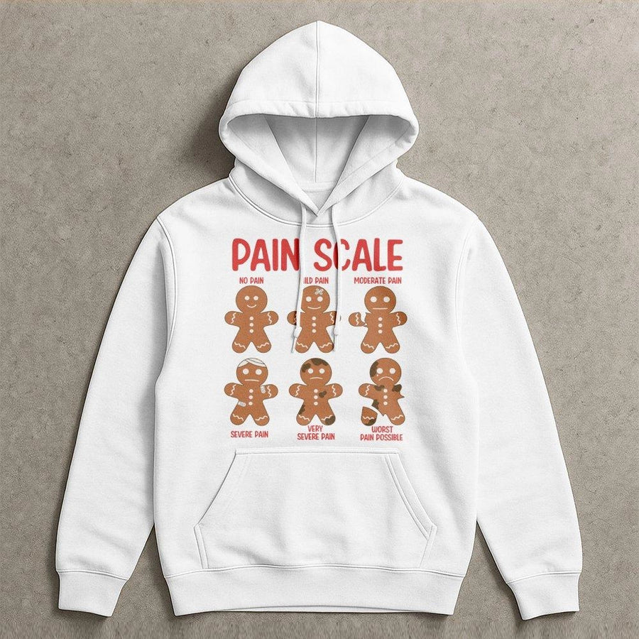 Pain Scale Gingerbread Hoodie | Funny Christmas Medical Humor Sweatshirt | Premium Cotton Blend | Gift for Nurses Doctors and Nursing Students