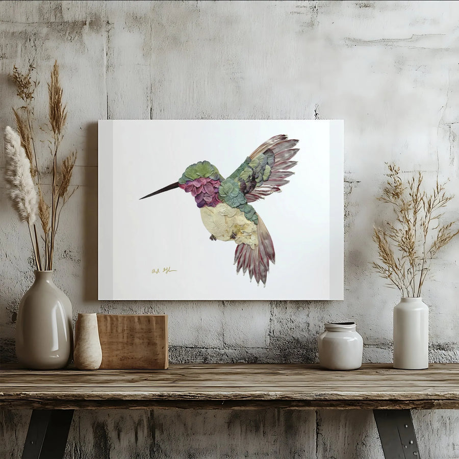 Hummingbird Wall Art Canvas | Pressed Flower Petal Design | Gallery Wrapped 1.25" Thick | Premium Gift for Nature Lovers
