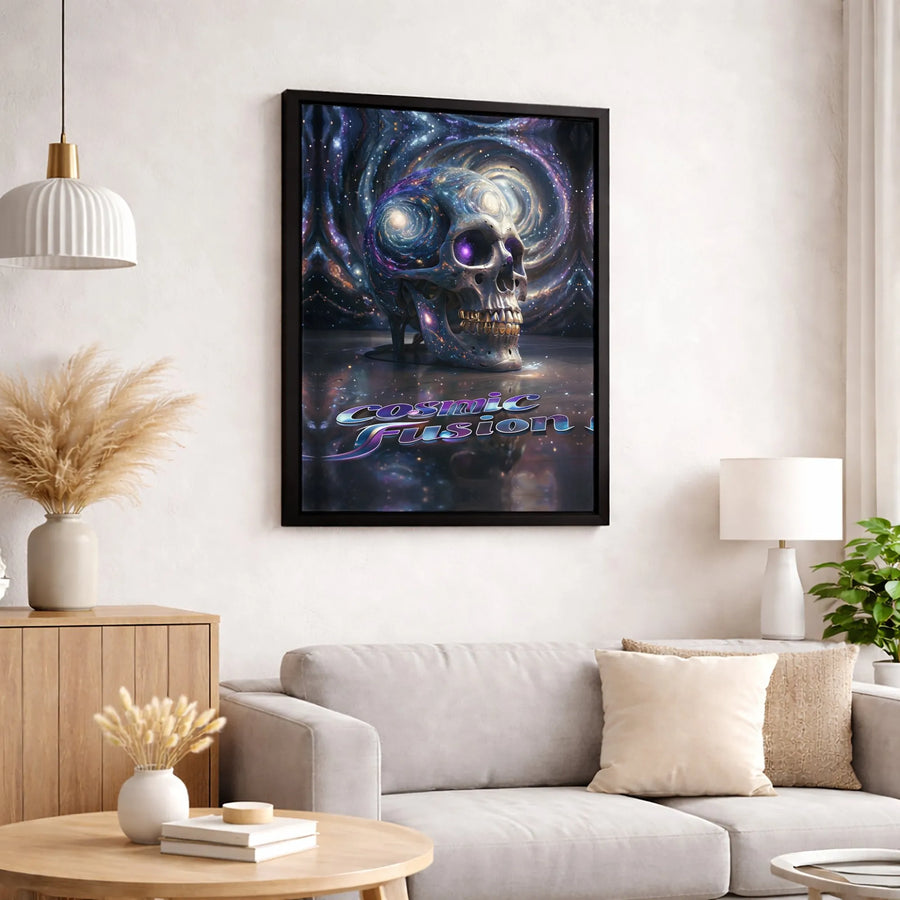 Cosmic Fusion Galaxy Skull Canvas Art | Surreal Space Wall Decor | Premium Fade-Resistant Print | Unique Gothic Home Gift