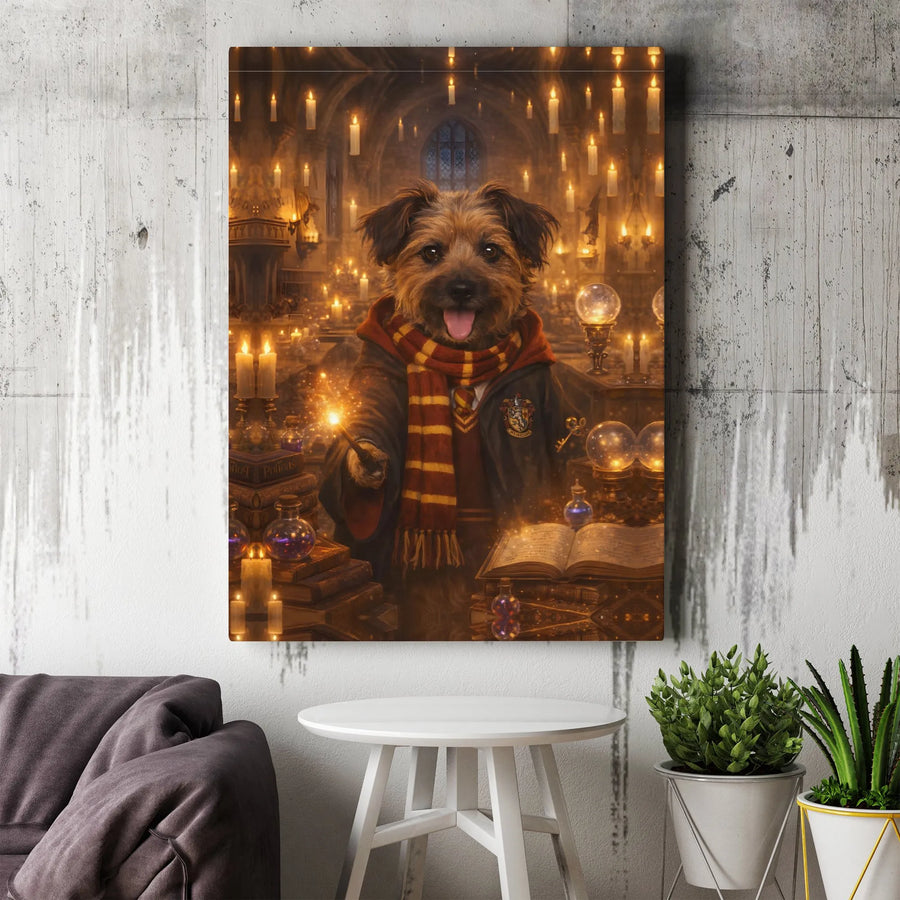 Border Terrier Wizard Canvas Art | Magical Dog Portrait With Wand | Premium Gallery-Wrapped Print | Whimsical Pet Lover Gift For Home Decor