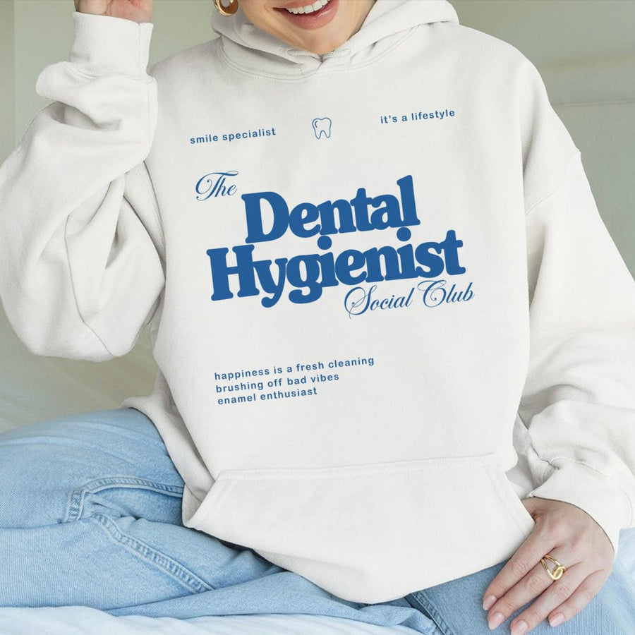 Dental Hygienist Social Club Hoodie | Smile Specialist Graphic Sweatshirt | Premium Cotton-Blend | Gift for Dental Hygienist or Dentist Student