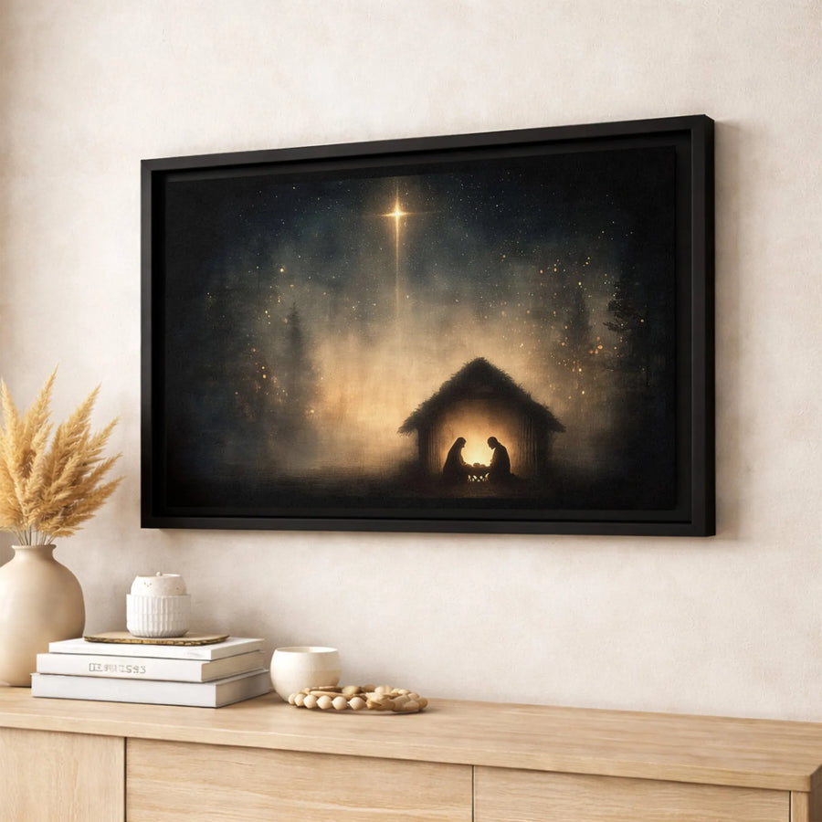 Nativity Scene Canvas Print | Star of Bethlehem Wall Art | Gallery Quality 1.25" Profile | Religious Christmas Home Decor Gift