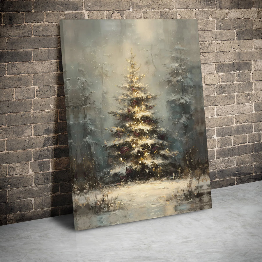 Christmas Tree Canvas Wall Art | Glowing Snowy Forest Landscape Print | 1.25-Inch Gallery Wrap | Festive Holiday Home Decor Gift