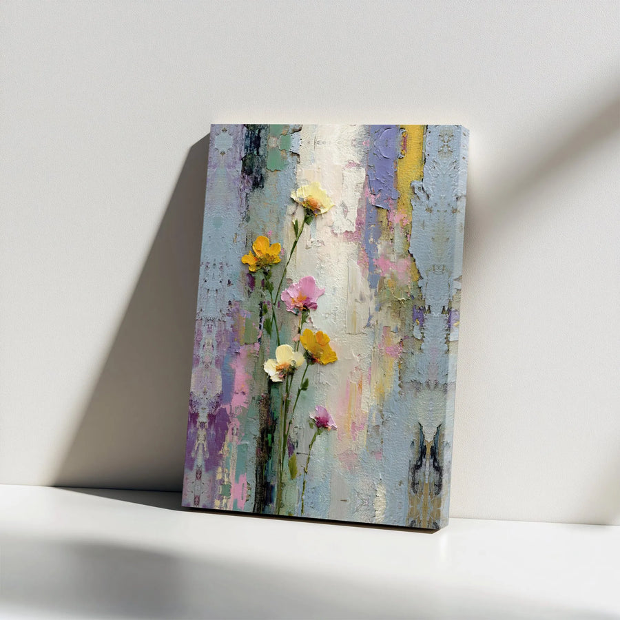 Textured Floral Canvas Wall Art | Colorful Wildflower Impasto Effect Print | Thick Gallery Wrap Canvas | Modern Living Room Decor Gift