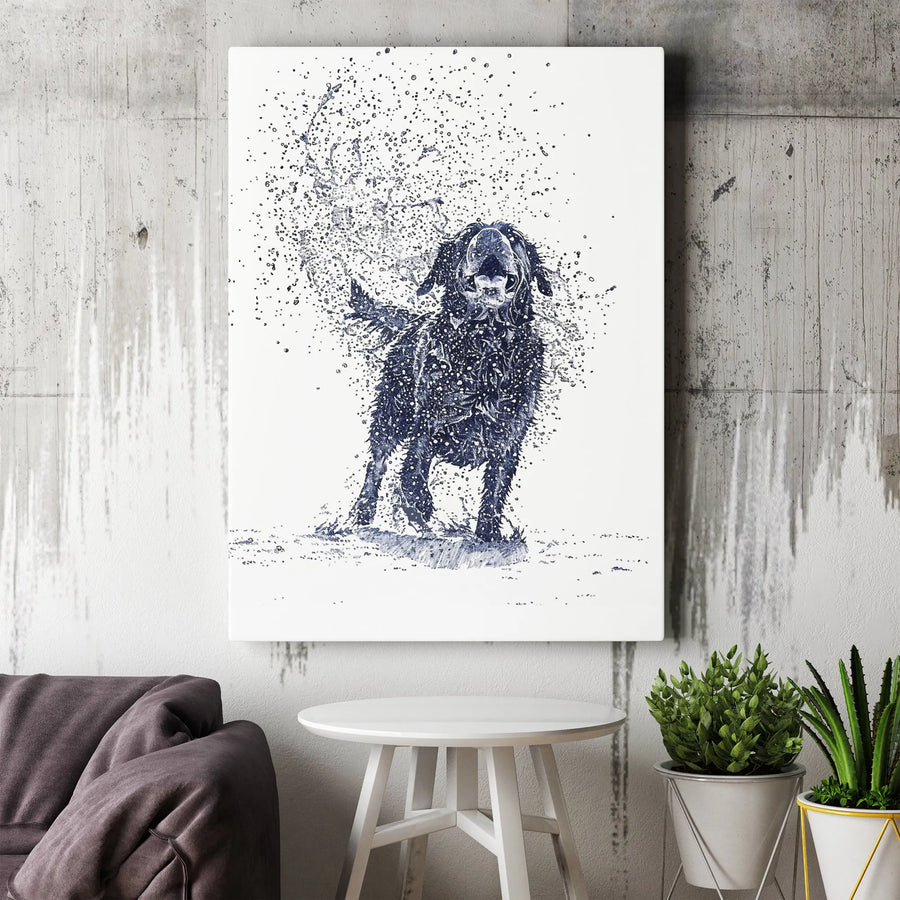 Shaking Wet Dog Canvas Print | Minimalist Ink Sketch Wall Art | Premium Gallery Wrap 1.25" Thick | Gift for Dog Lover, Vet Office Decor