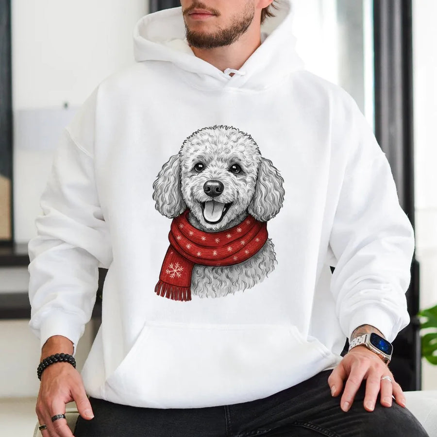 Poodle Christmas Hoodie | Festive Scarf Design | Premium Cotton Blend | Holiday Gift For Dog Lovers & Poodle Mom
