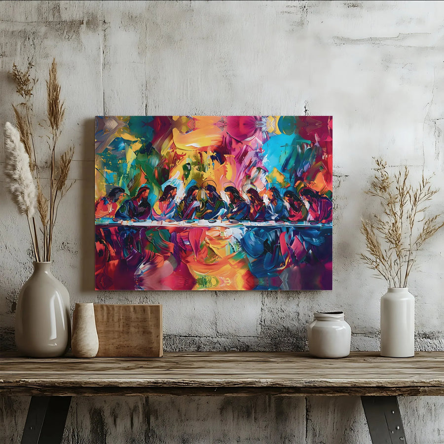 The Last Supper Canvas Wall Art | Vibrant Colorful Christian Art | Premium Gallery Wrapped Print | Modern Religious Home Decor Gift