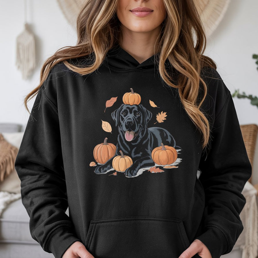Black Labrador Hoodie | Cute Pumpkin Autumn Dog Design | Premium Cotton Blend Sweatshirt | Fall Thanksgiving Gift for Dog Lovers