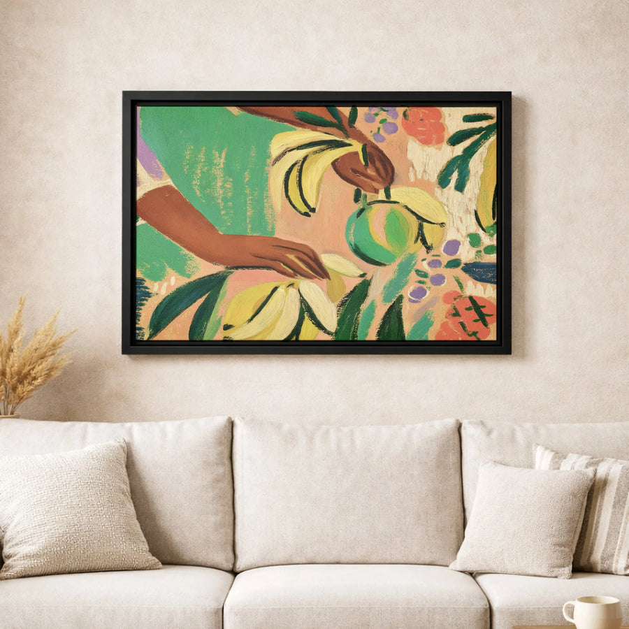 Abstract Banana Harvest Canvas Wall Art | Mid-Century Modern Fruit Still Life | Premium Gallery-Wrapped Print | Home Decor for Kitchen & Dining Room