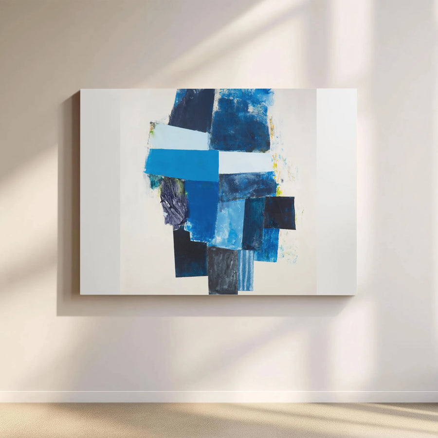 Abstract Blue Canvas Wall Art | Modern Geometric Block Painting | Premium Fade-Resistant Print | Large Statement Decor for Living Room & Office