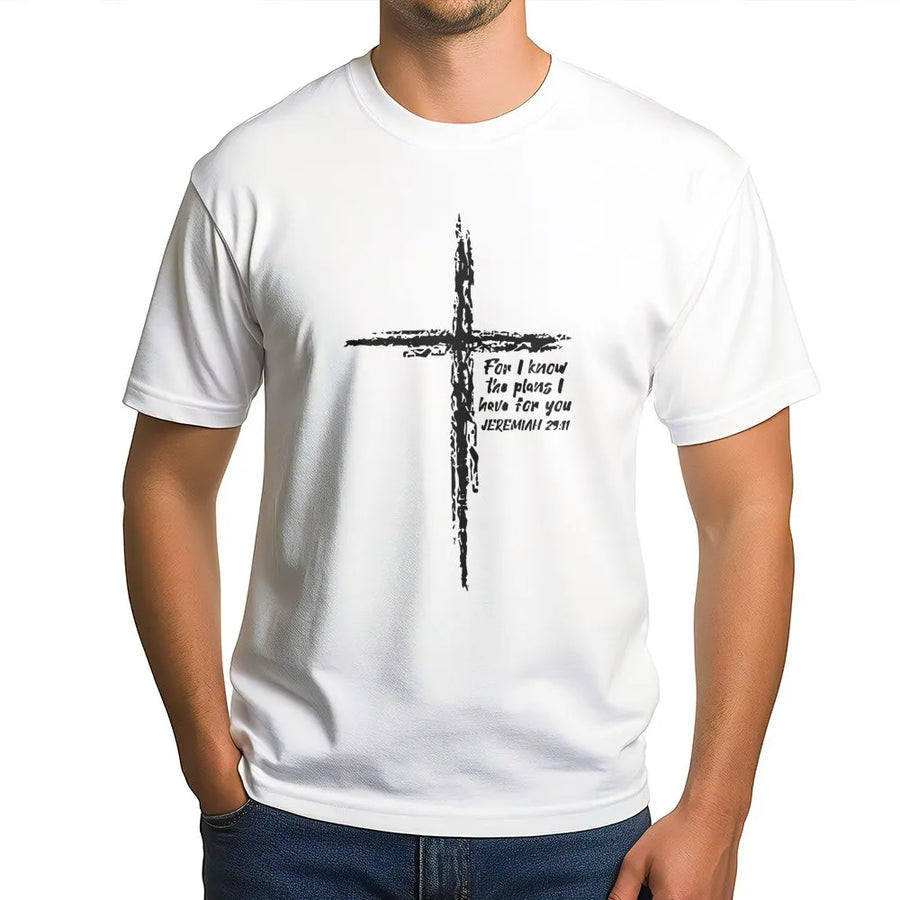 Jeremiah 29:11 T-Shirt | Brushed Cross Bible Verse Graphic | Premium Cotton Unisex Apparel | Faith-Based Christian Gift for Men and Women