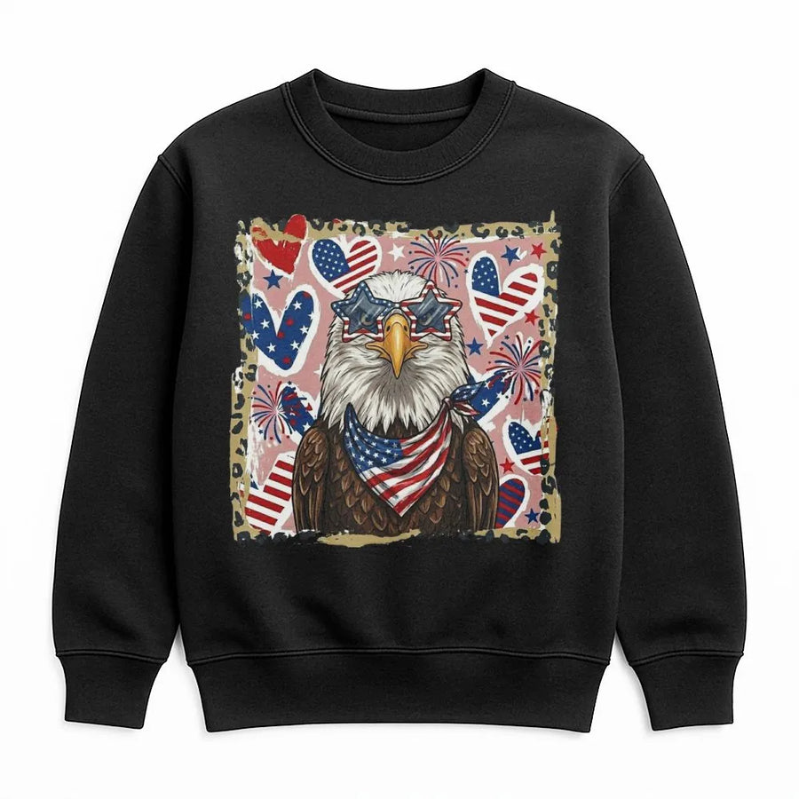 Patriotic Eagle Sweatshirt | American Flag Graphic with Sunglasses | Premium Soft Cotton Blend Sweatshirt | Unisex 4th of July Gift