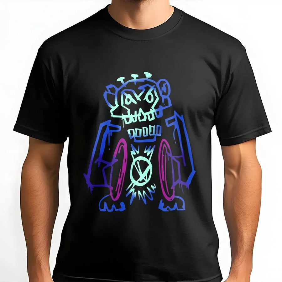 Graffiti Robot Graphic T-Shirt | Neon Streetwear Mech Art | Premium Soft Cotton Tee | Gaming Apparel for Gamers and Tech Lovers