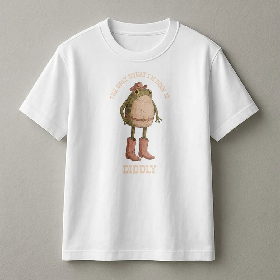Cowboy Frog T-Shirt | Funny Diddly Squat Gym Quote | Premium Cotton Comfort Colors | Sarcastic Western Humor Gift for Men and Women