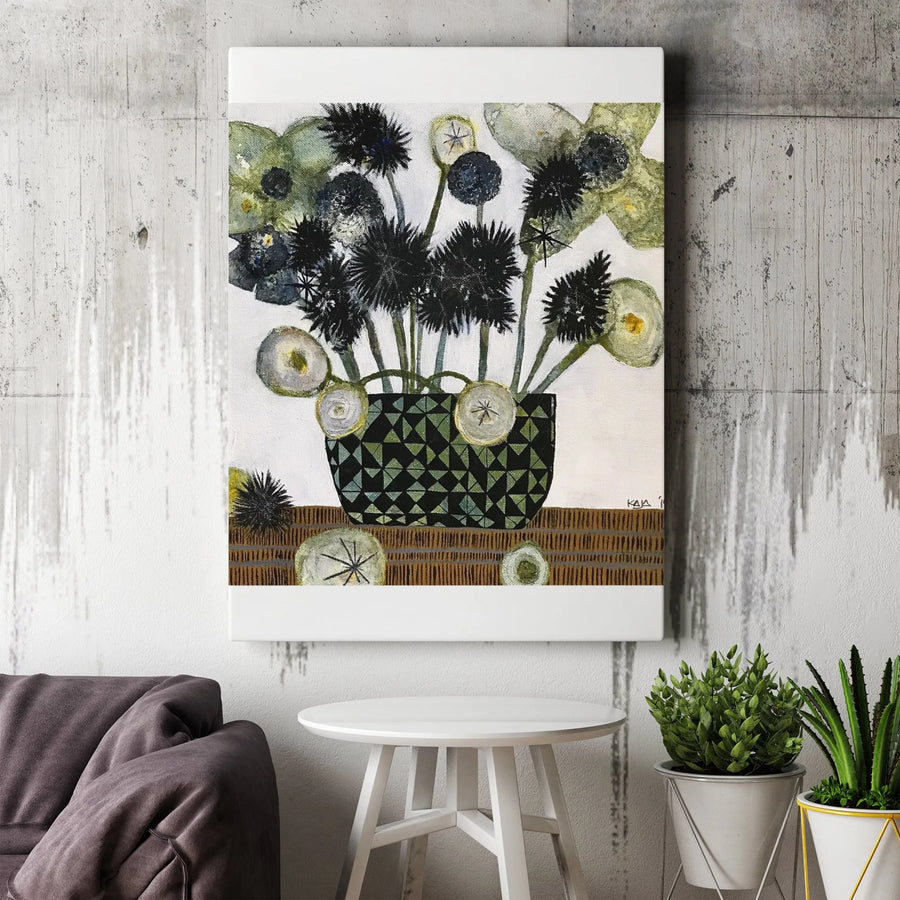 Black Thistle Canvas Wall Art | Modern Botanical Painting Print | Premium Thick Gallery Canvas | Unique Home Decor Gift