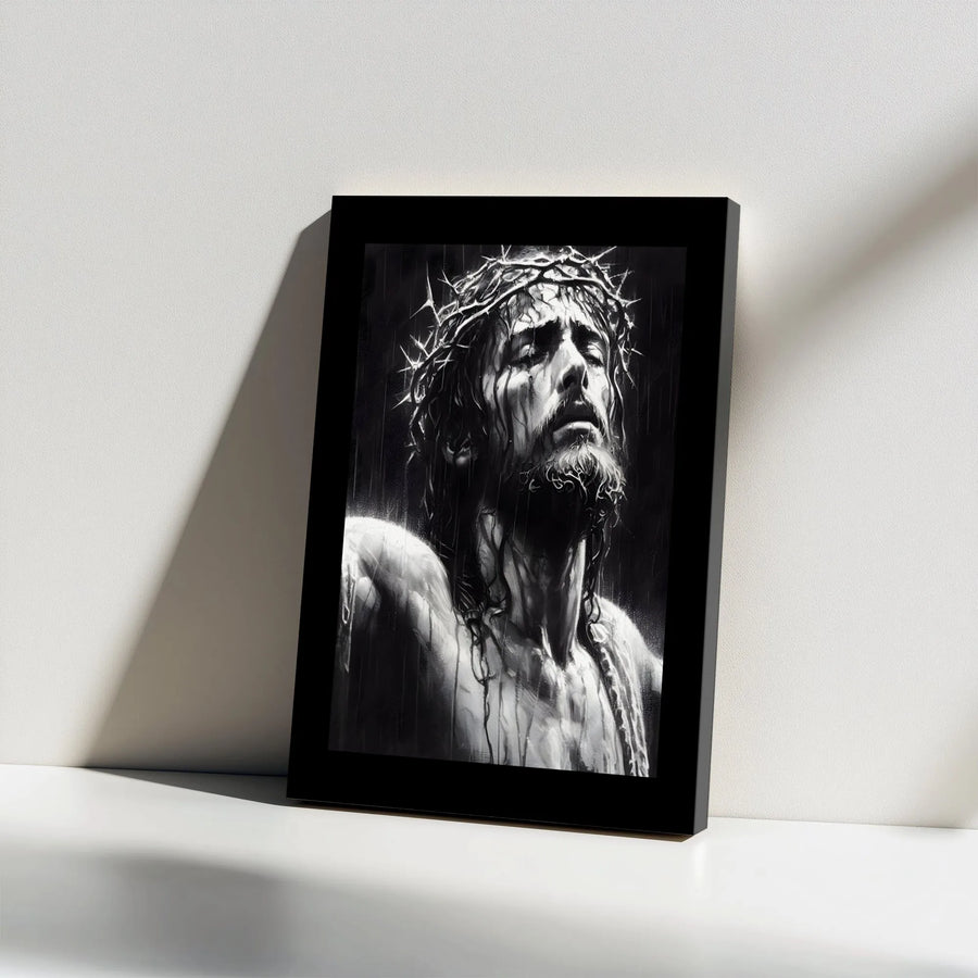 Jesus Christ Canvas Wall Art | Black and White Crown of Thorns Portrait | Premium Christian Home Decor | Inspirational Religious Gift for Believers