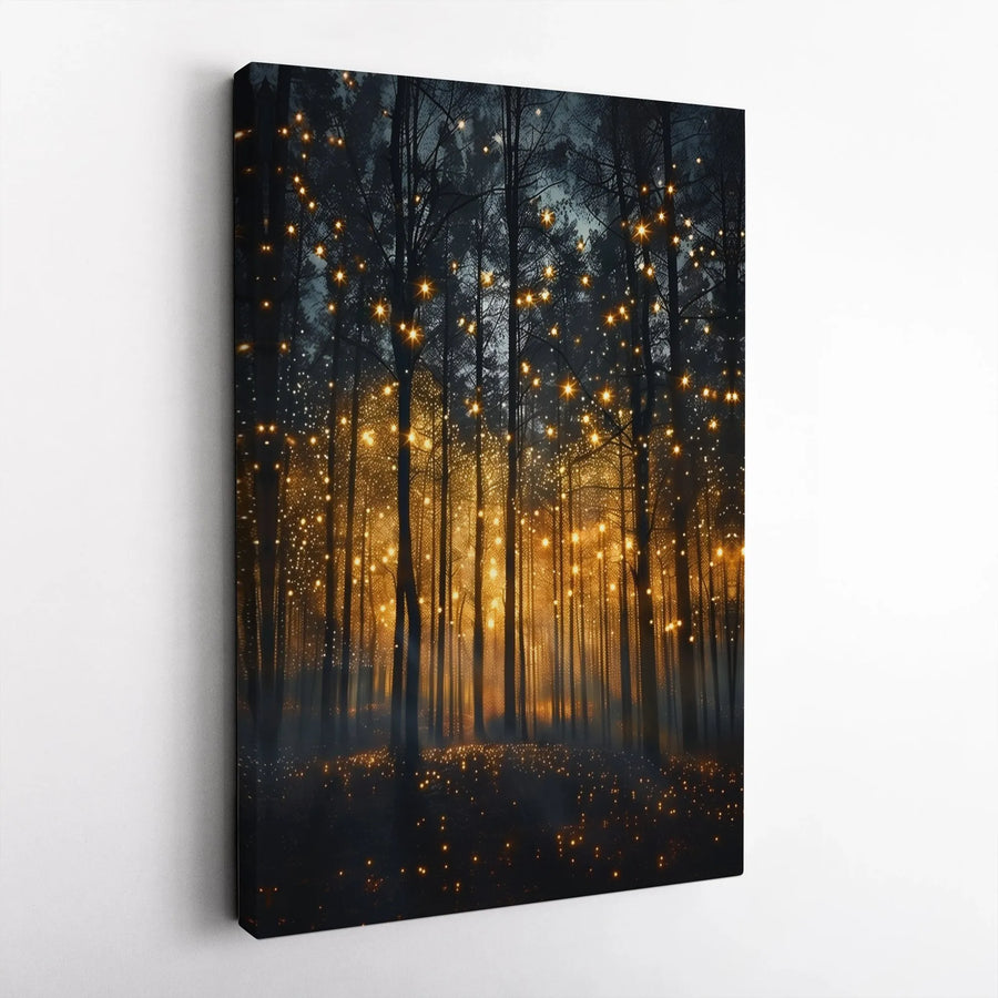 Enchanted Forest Canvas Print | Glowing Fairy Lights Wall Art | Premium 1.25-Inch Gallery Wrap | Whimsical Nature Decor For Home Or Office
